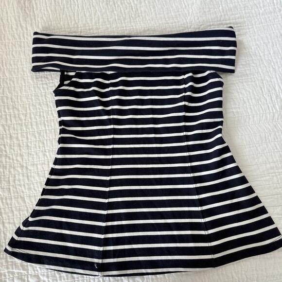 Maeve by Anthropologie Navy & White Striped Off Shoulder Top Size Small - Picture 2 of 6
